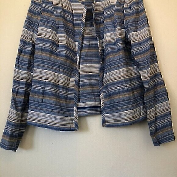 LAUNDRY BY SHELLI SEGAL Blue White Tan Striped Tweed Open Front Blazer Jacket 14 - Picture 4 of 11